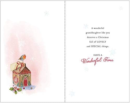 Granddaughter Traditional Red Robin and Presents Christmas Card