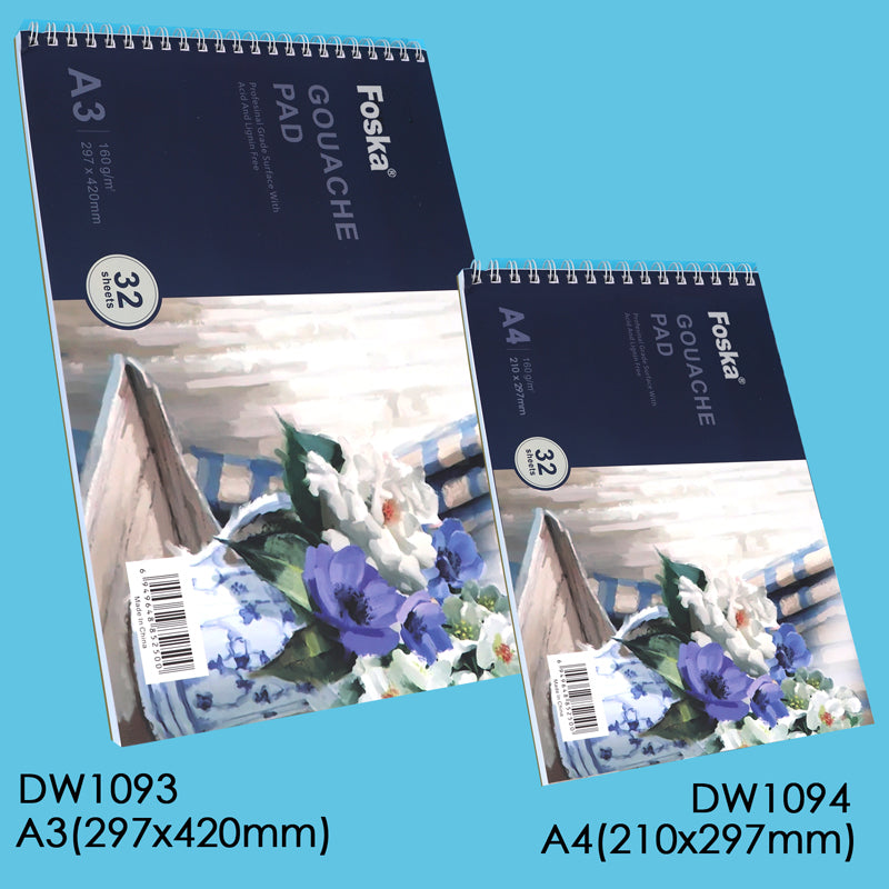 A4 32 Sheets Side Spiral Open Gouache Pad