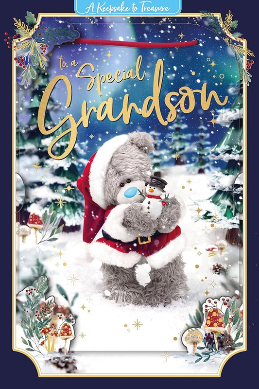 Bear With Snowman Special Grandson 3D Keepsake Christmas Card