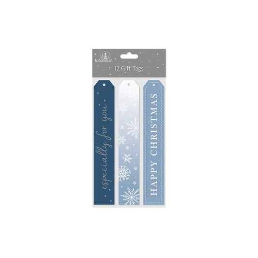 12 Long Luggage Glitter and Foil Text Christmas Gift Tags