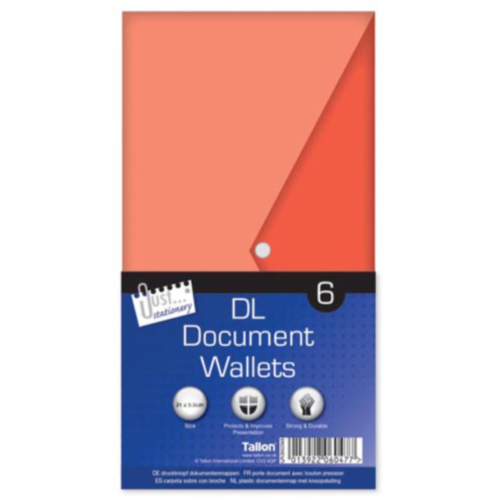 Pack of 6 DL Clear Plastic Document Wallets Envelope with Stud Closing ...