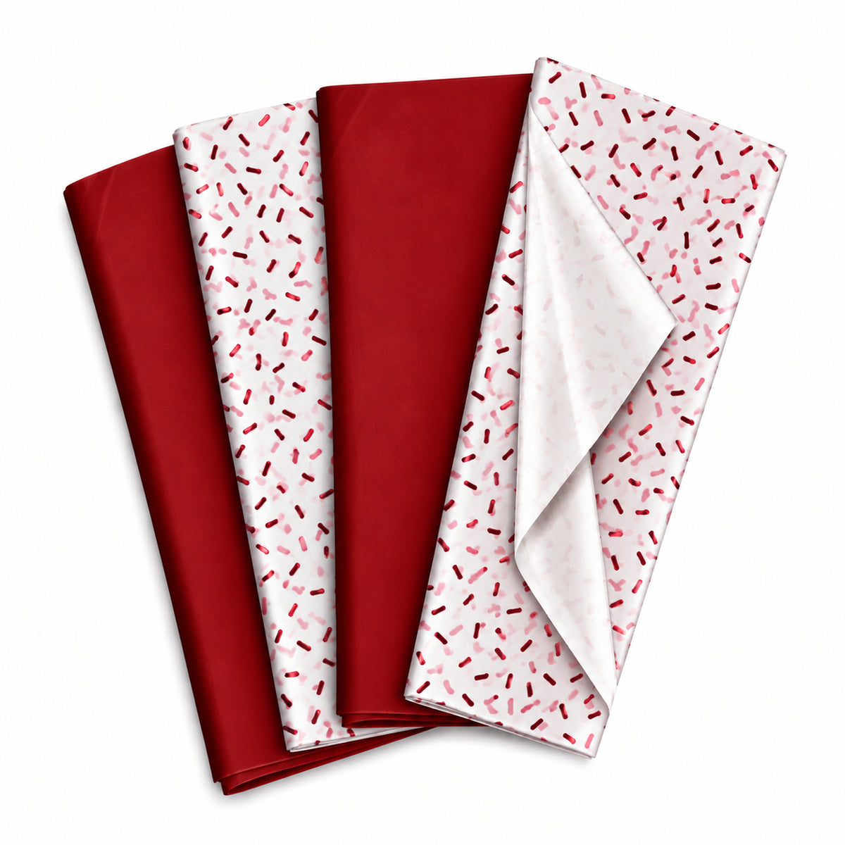 Pack of 8 Sprinkle Confetti Luxury Red Foil Design & Plain Red 50 x 70 cm Tissue Sheets - Christmas, Valentine, Birthday