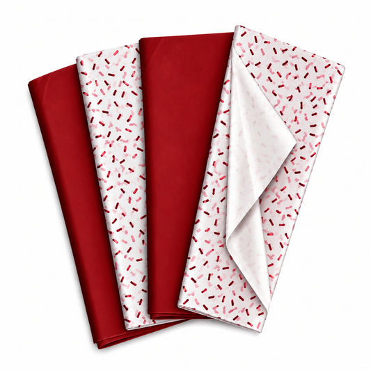 Pack of 8 Sprinkle Confetti Luxury Red Foil Design & Plain Red 50 x 70 cm Tissue Sheets - Christmas, Valentine, Birthday