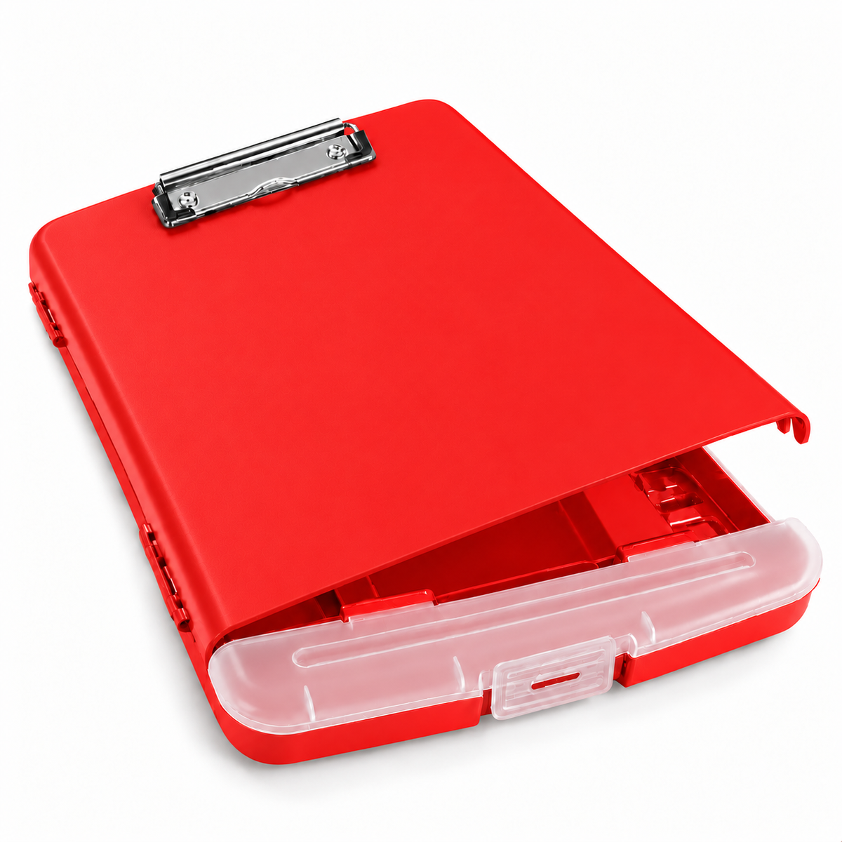Pack of 6 A4 Red Plastic Clipboard Box Files With Pencil Holder - Storage Filing Case