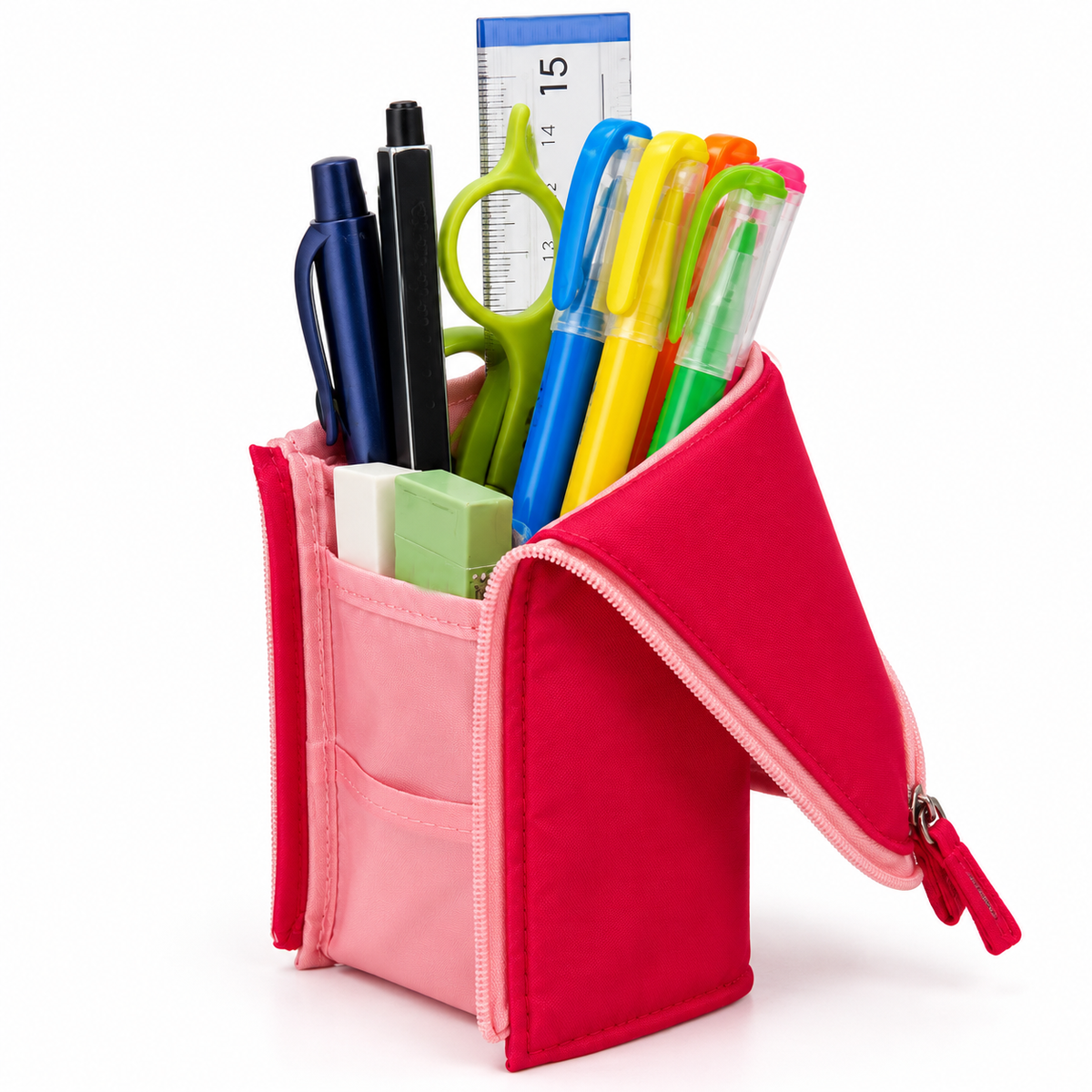 Pink Standing Zip Pencil Case 19.5 x 5 x 9cm
