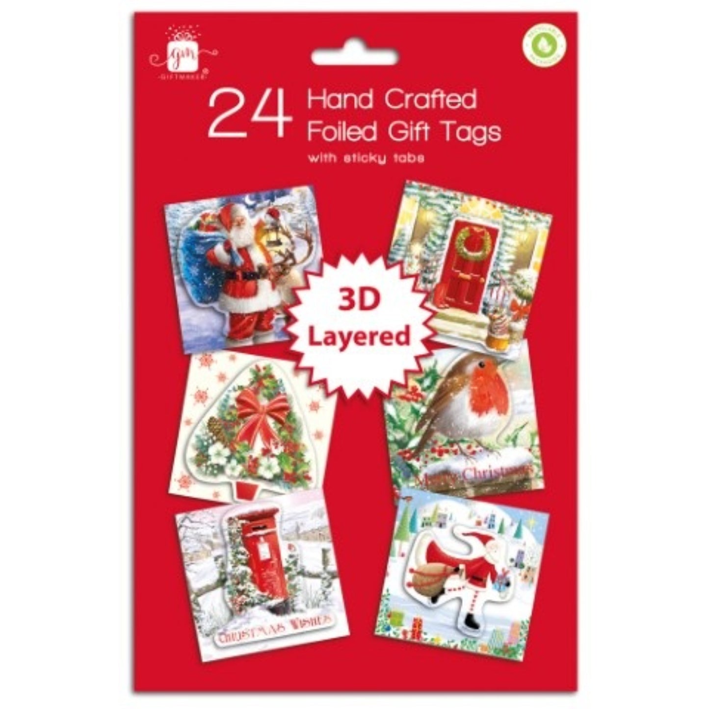 Pack of 24 Handcrafted Classic 3D Christmas Gift Tags