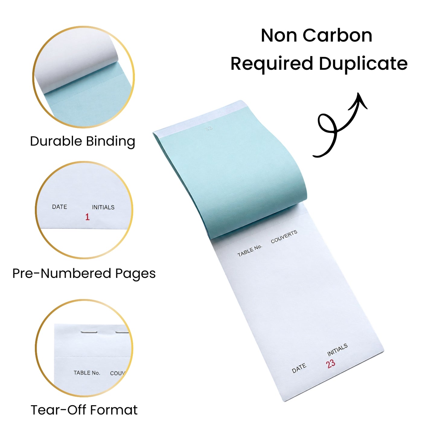Pack of 10 95mm x 165mm White Duplicate NCR Carbonless Restaurants Service Pads