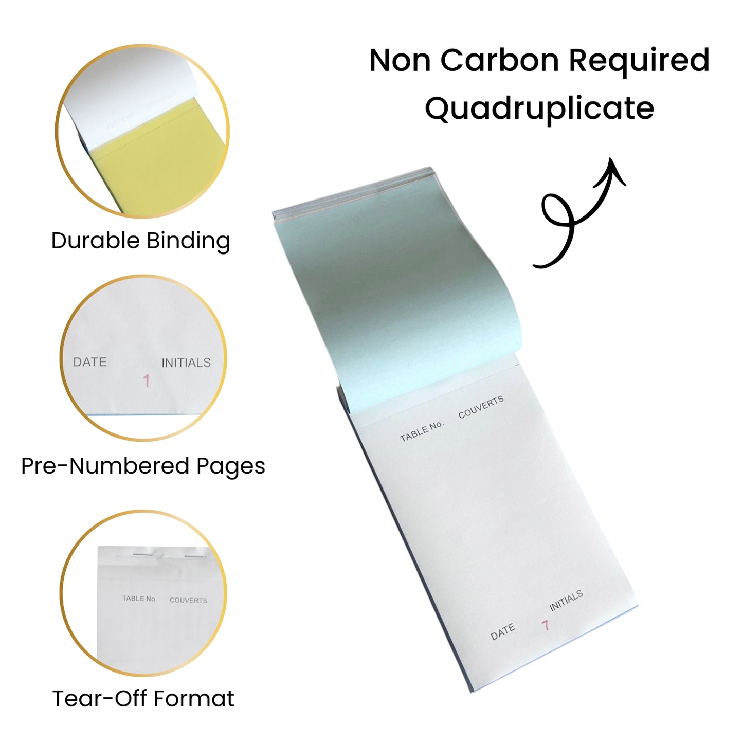 Pack of 10 95mm x 165mm White NCR Quadruplicate Restaurant Service Pads