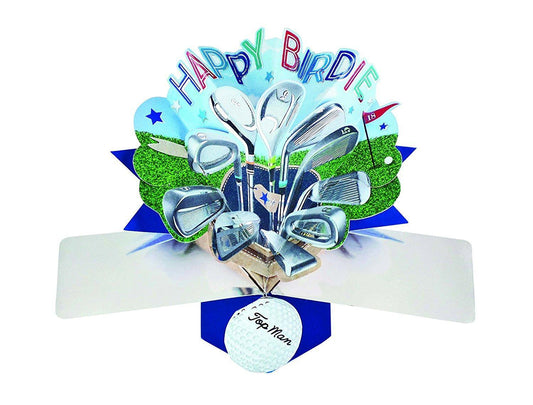 Pop Ups Birthday Pop Up Card with "Happy Birdie" Lettering and Golf Clubs