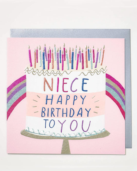 Niece Birthday Card Rainbow and Cake