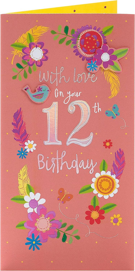 Pretty Flower Design 12th Birthday Card