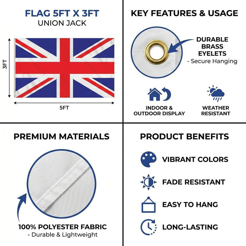 Pack of 6 Union Jack Flag Polyester 3 ft. x 5 ft.- England United Kingdom British National Flag Outdoor Events Celebrations Patriotic Displays