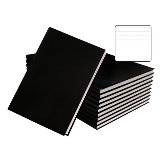 Pack of 10 A4 160 Pages 8mm Ruled Charcoal Black Casebound Notebooks