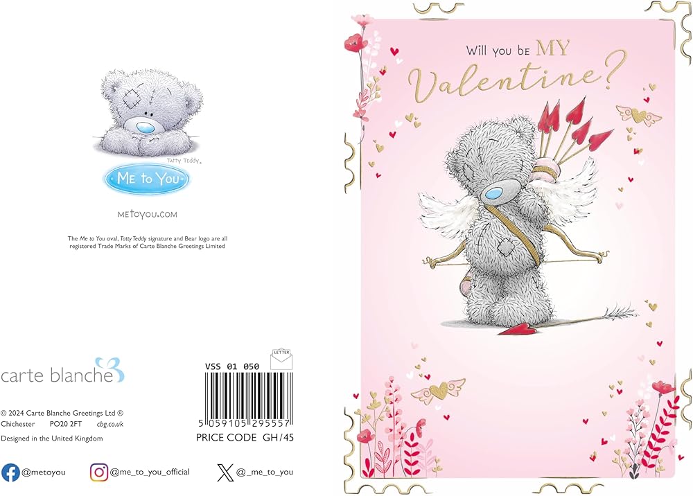 Bear Dressed As Cupid Open Valentine's Day Card