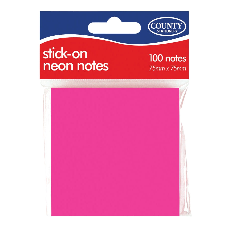 Pack of 100 Neon Assorted Colours Stick on Notes - 76mm x 76mm