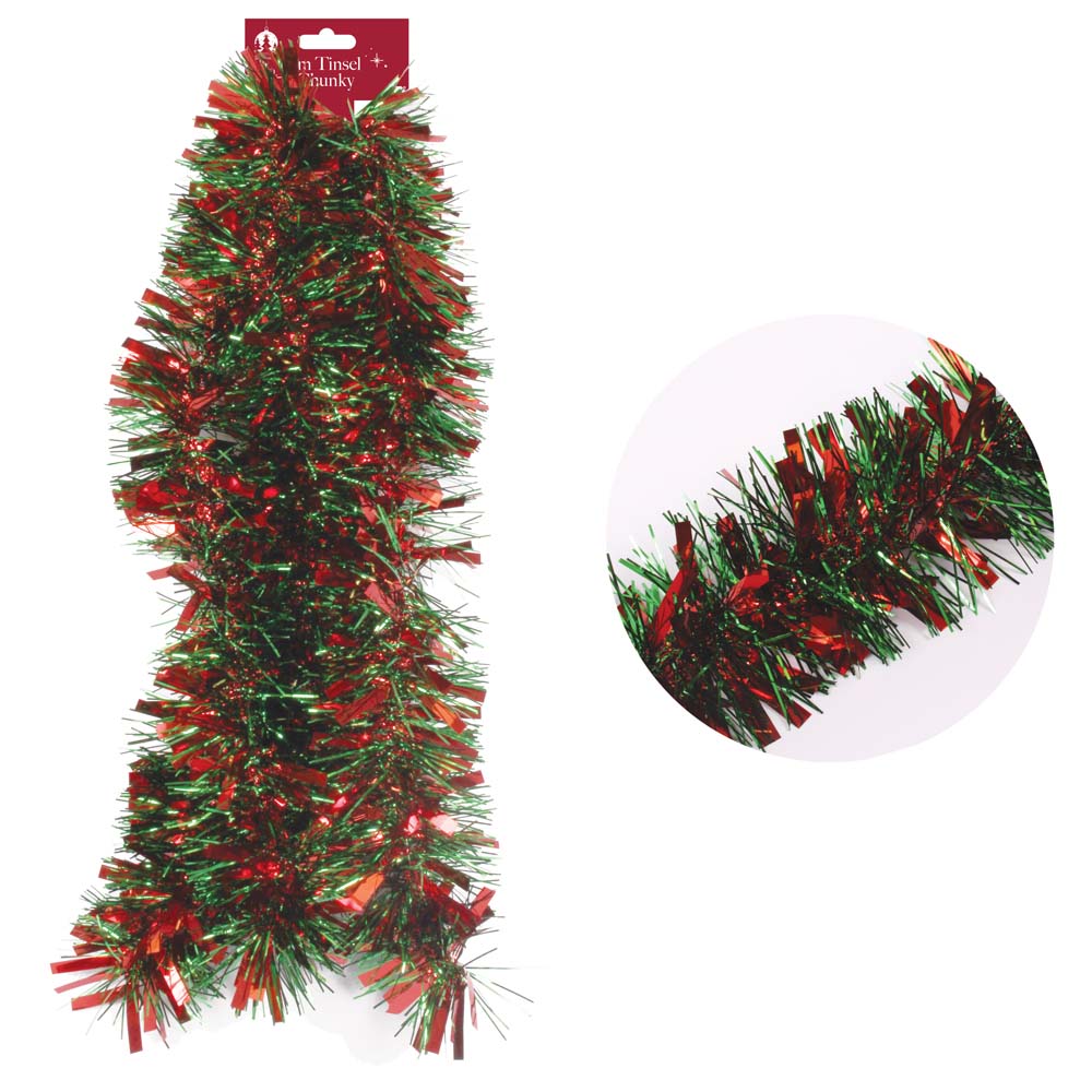 2m Christmas Chunky Tinsel - Red & Green