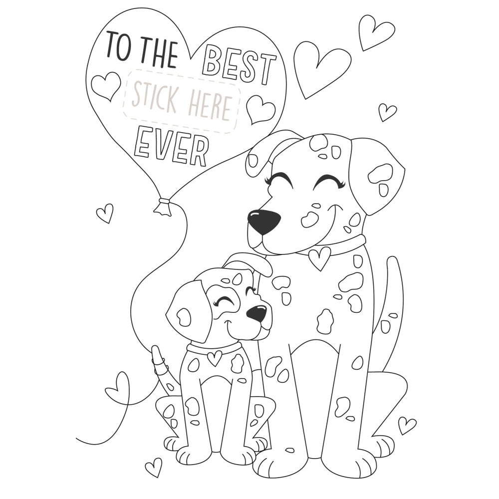 Two Dogs Design Multi-Caption Mother's Day Card Colour-Me-in Activity with Stickers