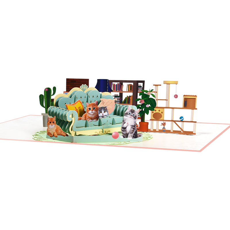 Cat Design Party 3D Pop Up Greeting Card