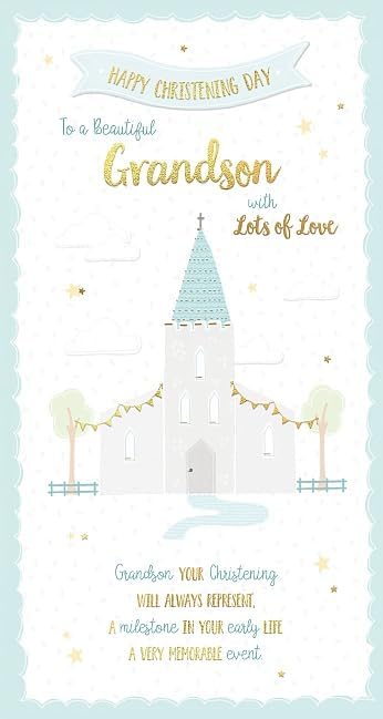 Chapel and Sentiment Verse Beautiful Grandson Christening Congratulations Card