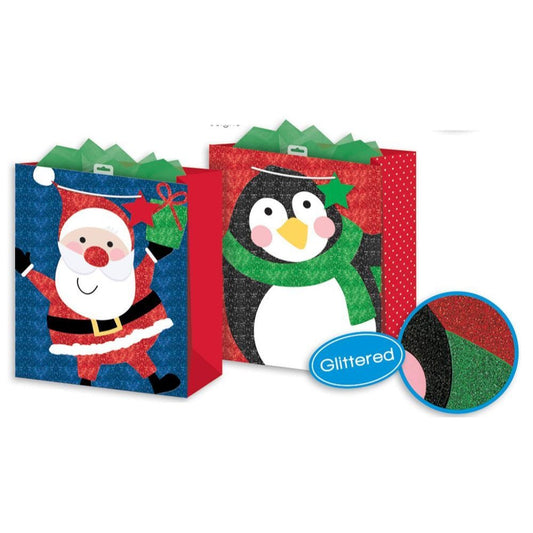 Pack of 6 Character Encapsulated Glitter Large Christmas Gift Bags