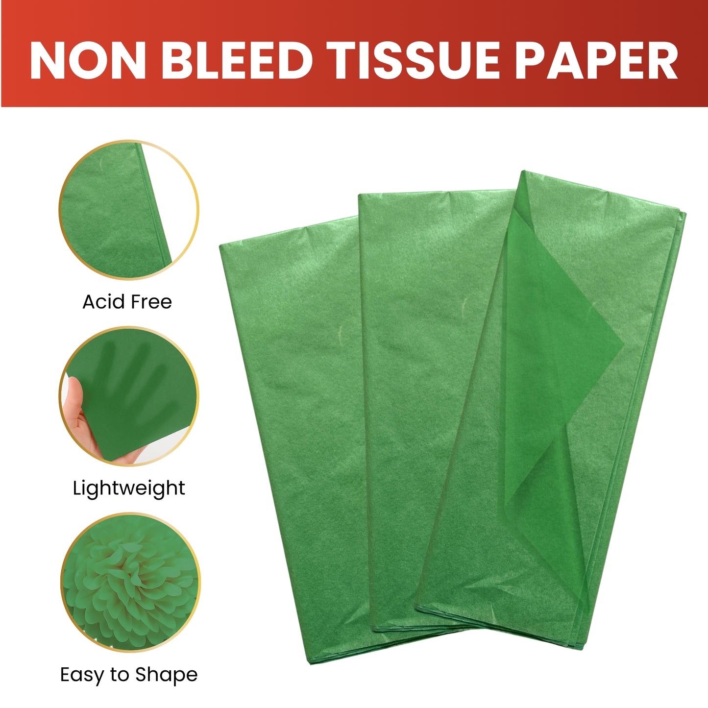 Pack of 800 Light Green Acid Free 50 x 70cm Tissue Paper Sheets