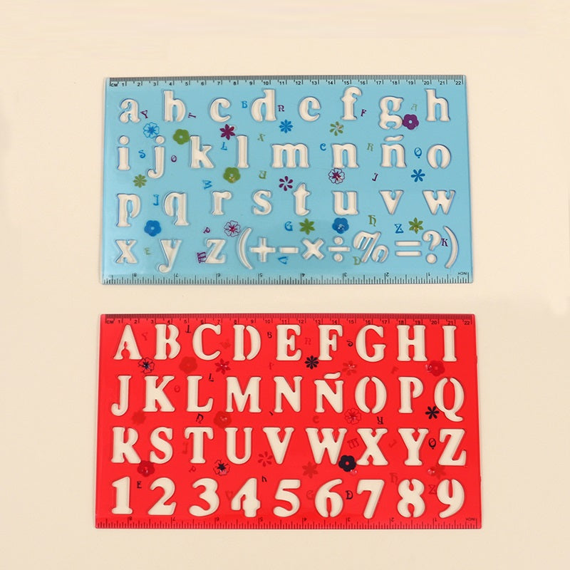 Pack of 6 Transparent Plastic Uppercase Lowercase Stencil Ruler Set