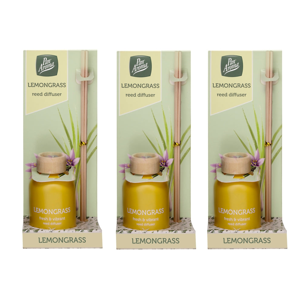 Pack of 3 Pan Aroma Lemongrass Reed Diffusers 50ml