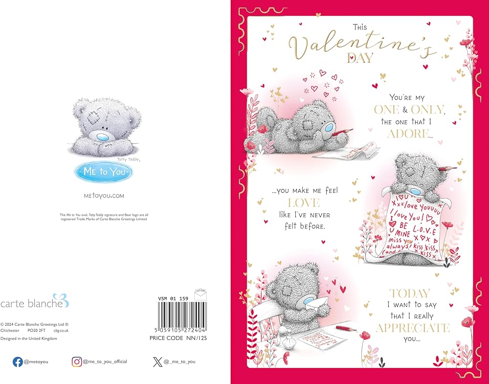 Bear Writing Love Letter Open Valentine's Day Card