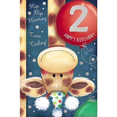 Giraffe In Party Hat 2nd Birthday Boy Card 