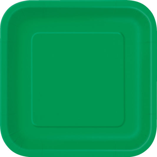 Pack of 14 Emerald Green Solid Square 9" Dinner Plates