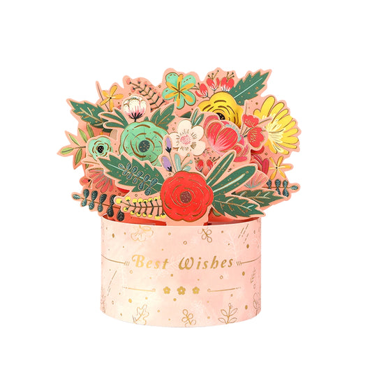 Floral Charm in Pink Vase 3D Pop Up Greeting Card - Mother's Day Birthday Wedding Anniversary