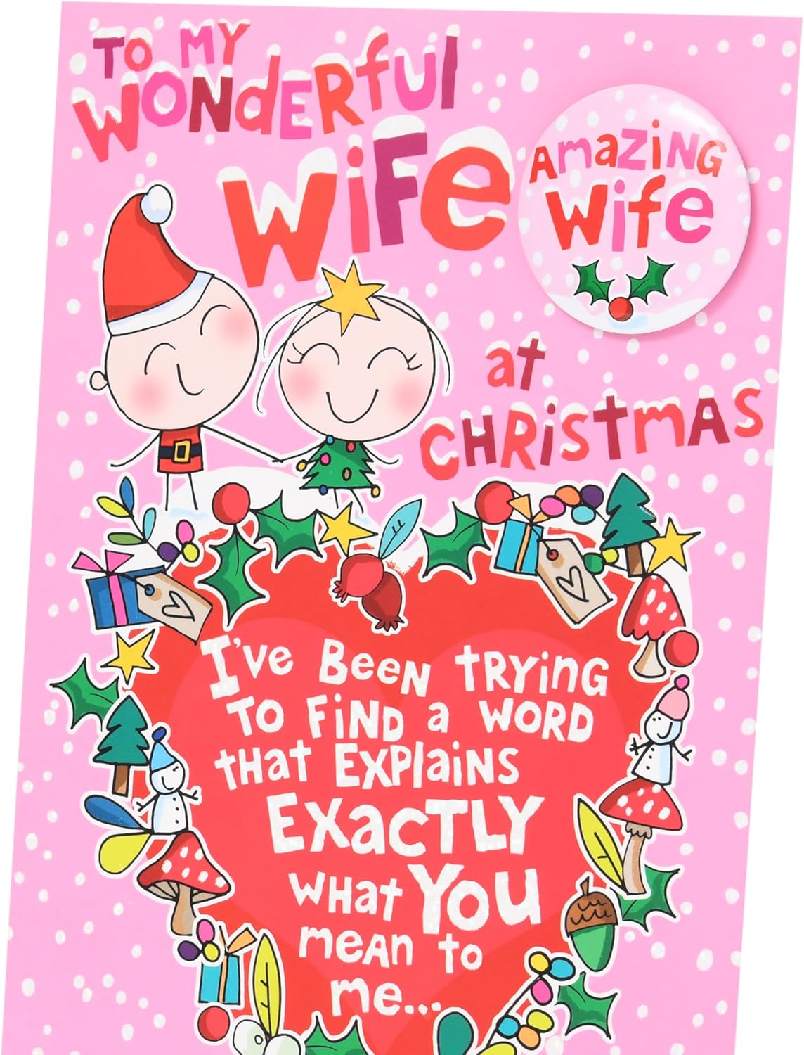Wigwam Characters Wonderful Wife Christmas Card with Badge