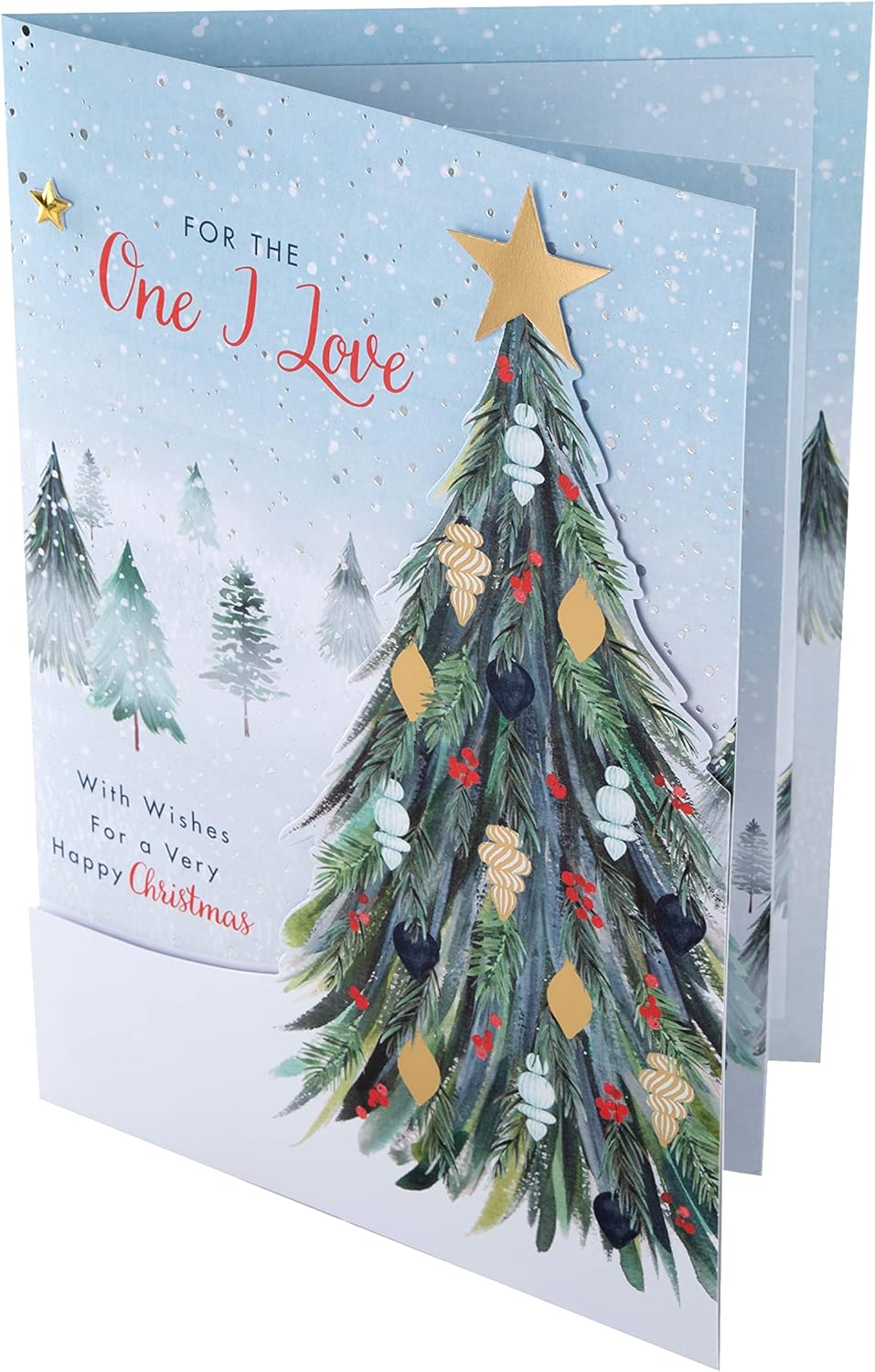 Classic Winter Scene with Tree Design for One I Love Boxed Christmas Card