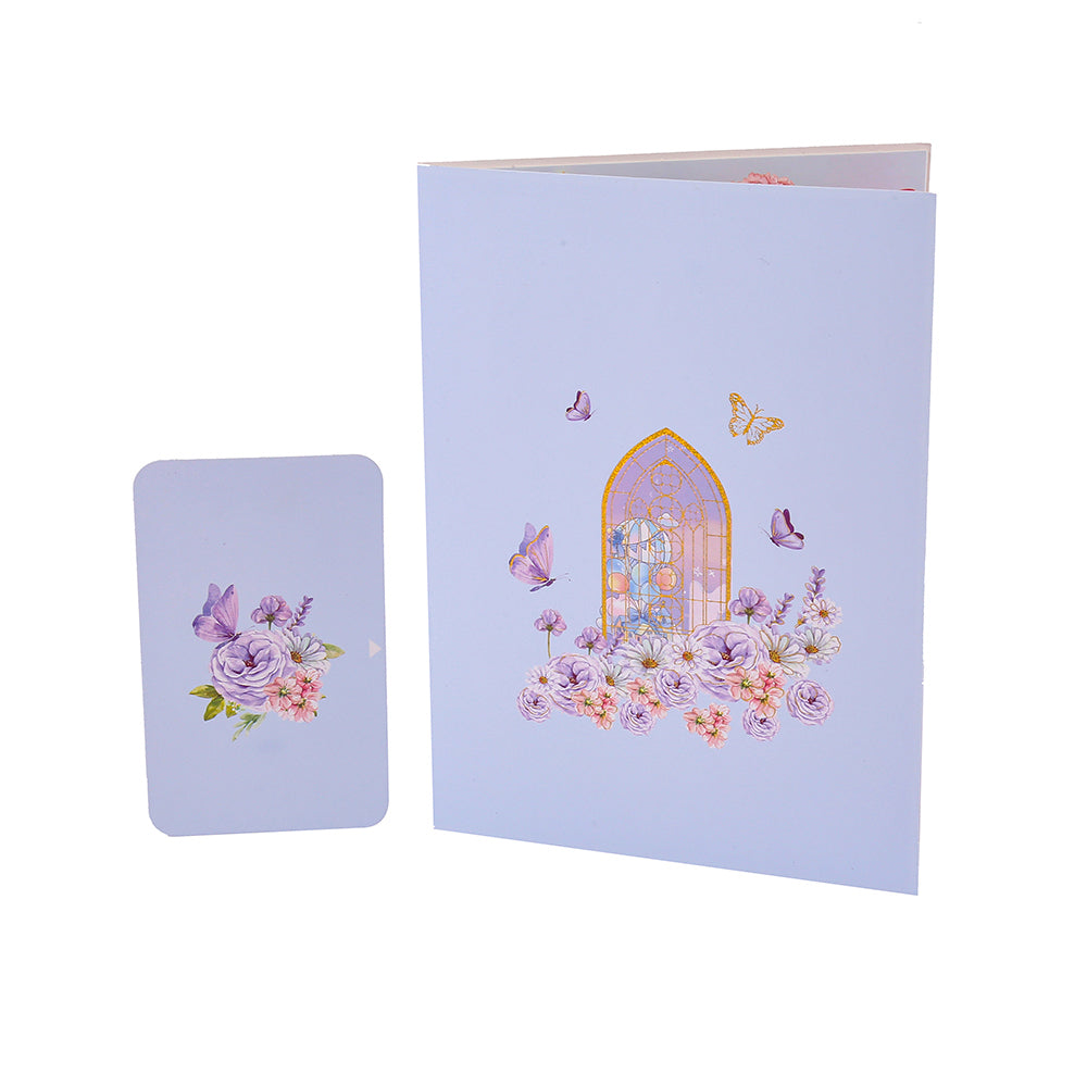Blue Butterfly and Flowers 3D Pop Up Greeting Card - Birthday Mother Anniversary Valentine's Day