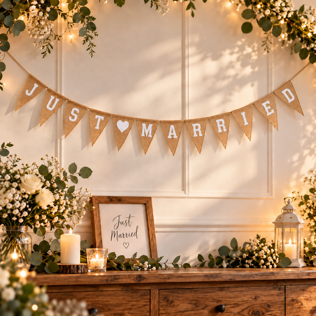 Just Married Hessian Bunting