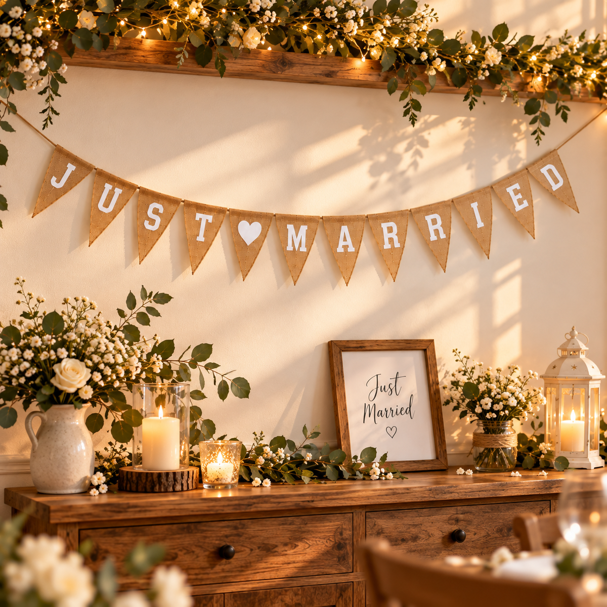 Just Married Hessian Bunting