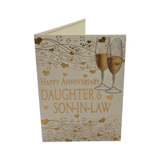 Daughter & Son-In-Law Champagne Glass Traditional Design Anniversary Card