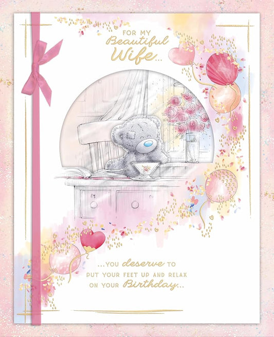 Bear With Cup Of Tea Luxury Boxed Handmade Wife Birthday Card