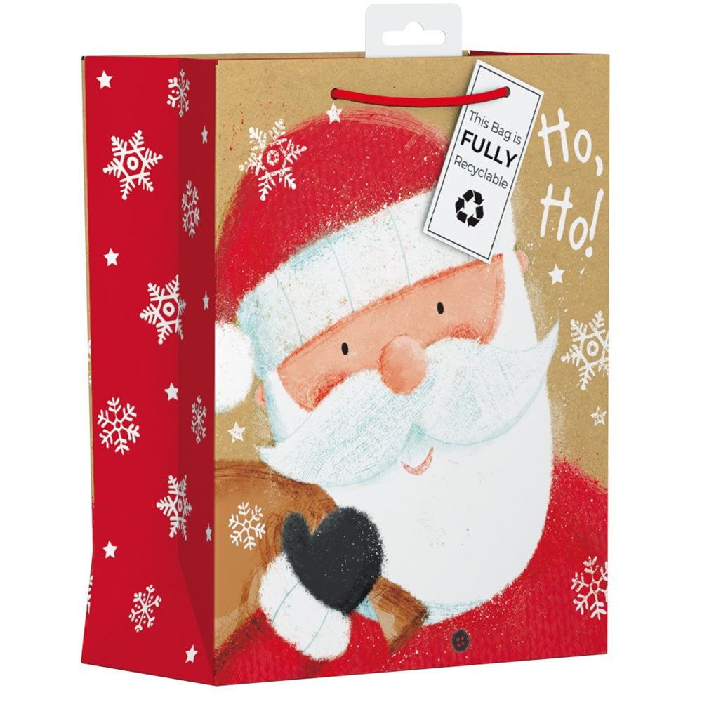 Pack of 12 Santa Claus Ho Ho Medium Christmas Gift Bags