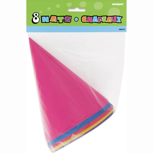 Pack of 8 Assorted Colours Party Hats