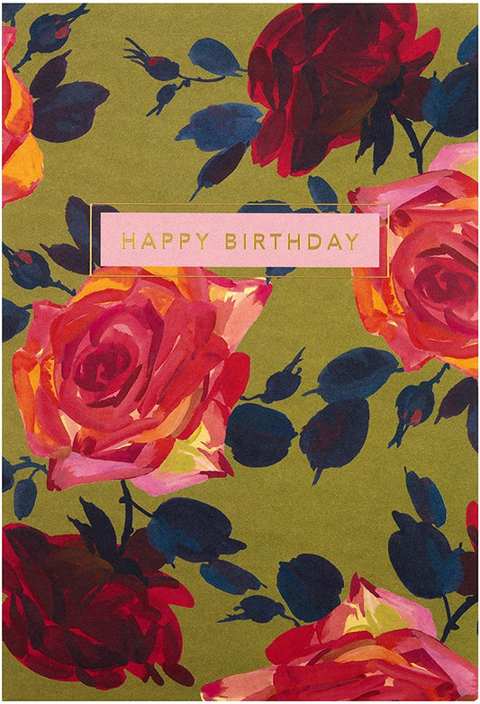 General Happy Birthday Card Red Floral Design 