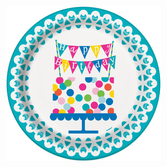 Pack of 8 Confetti Cake Birthday Round 9" Dinner Plates