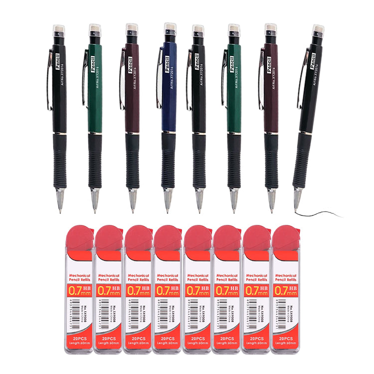 8 Sets of 0.7mm Pen-Style Mechanical Pencil and HB Lead Refills – Smooth Writing, Anti-Slip Grip