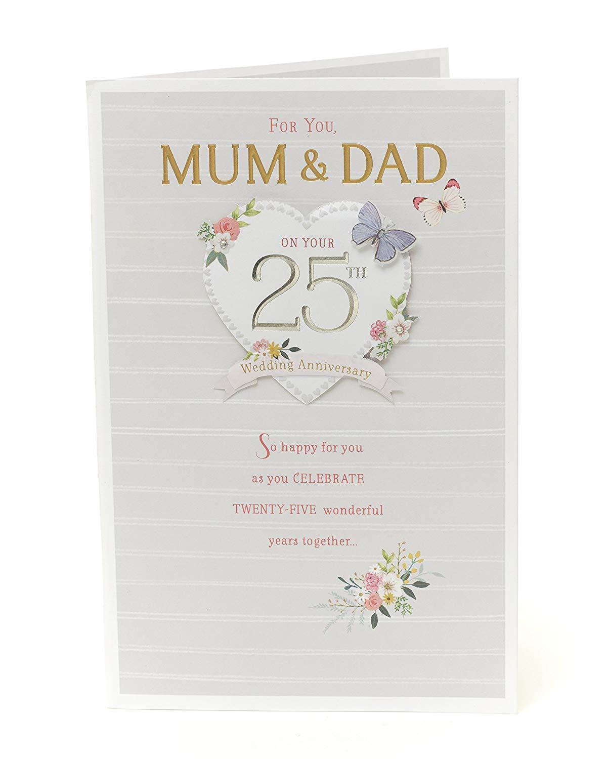Mum & Dad On Your 25th Wedding Silver Anniversary Card 