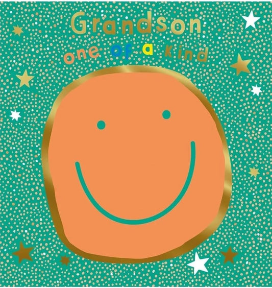Turquoise and Orange Design with Stars Grandson Birthday Card