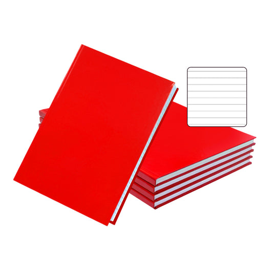 Pack of 5 A4 160 Pages 8mm Ruled Red Casebound Notebooks