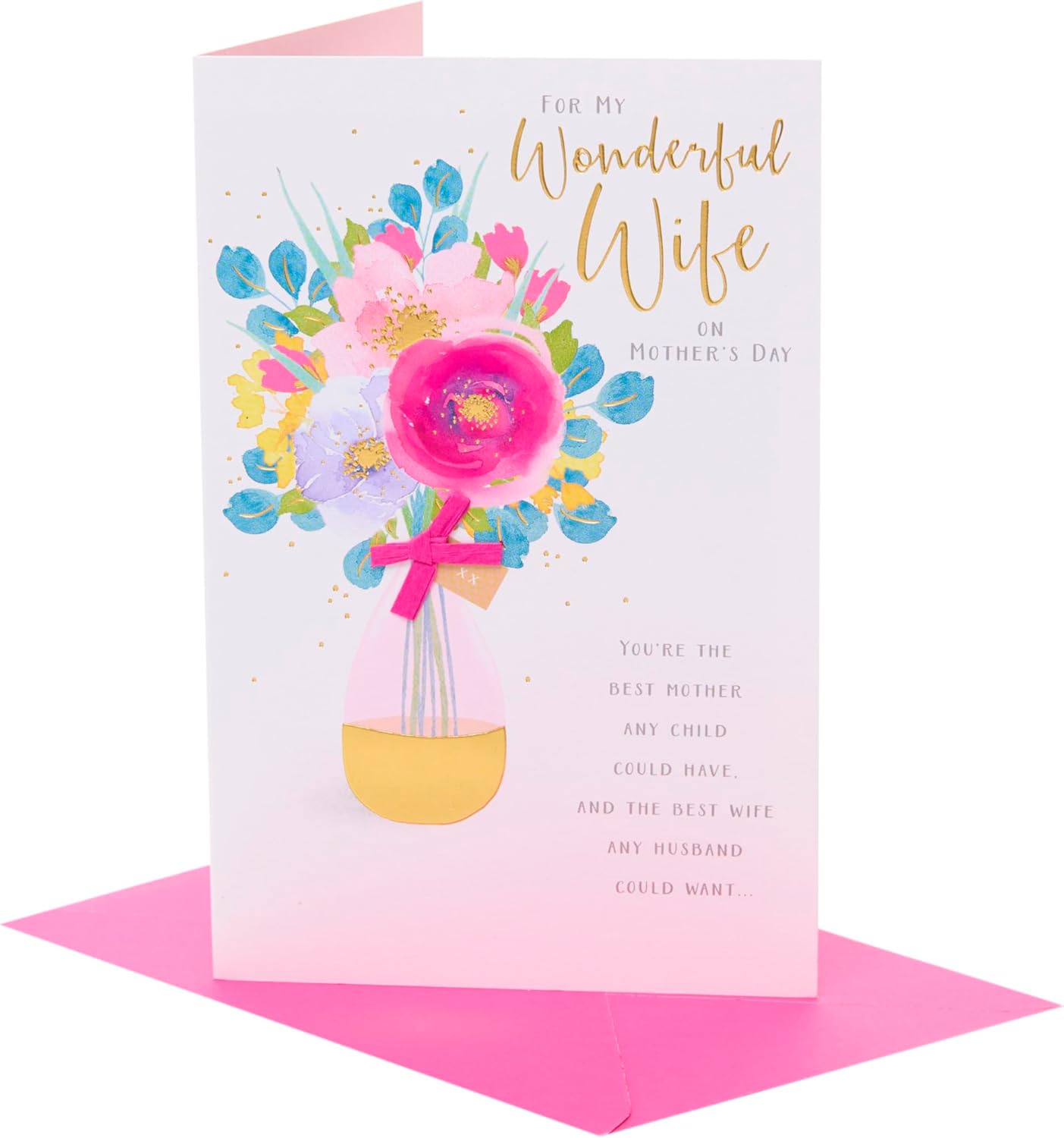 Pink Florals In A Vase For Wife Mother's Day Card