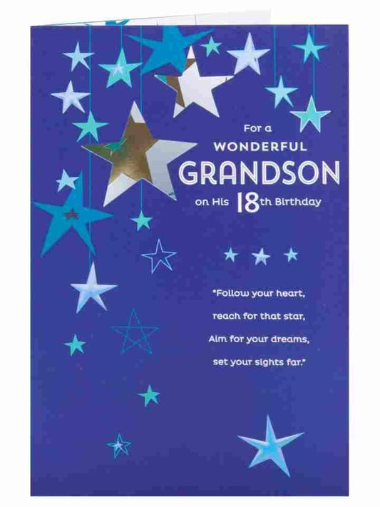 Hanging Stars Age 18th Grandson Happy 18 Birthday Greeting Card