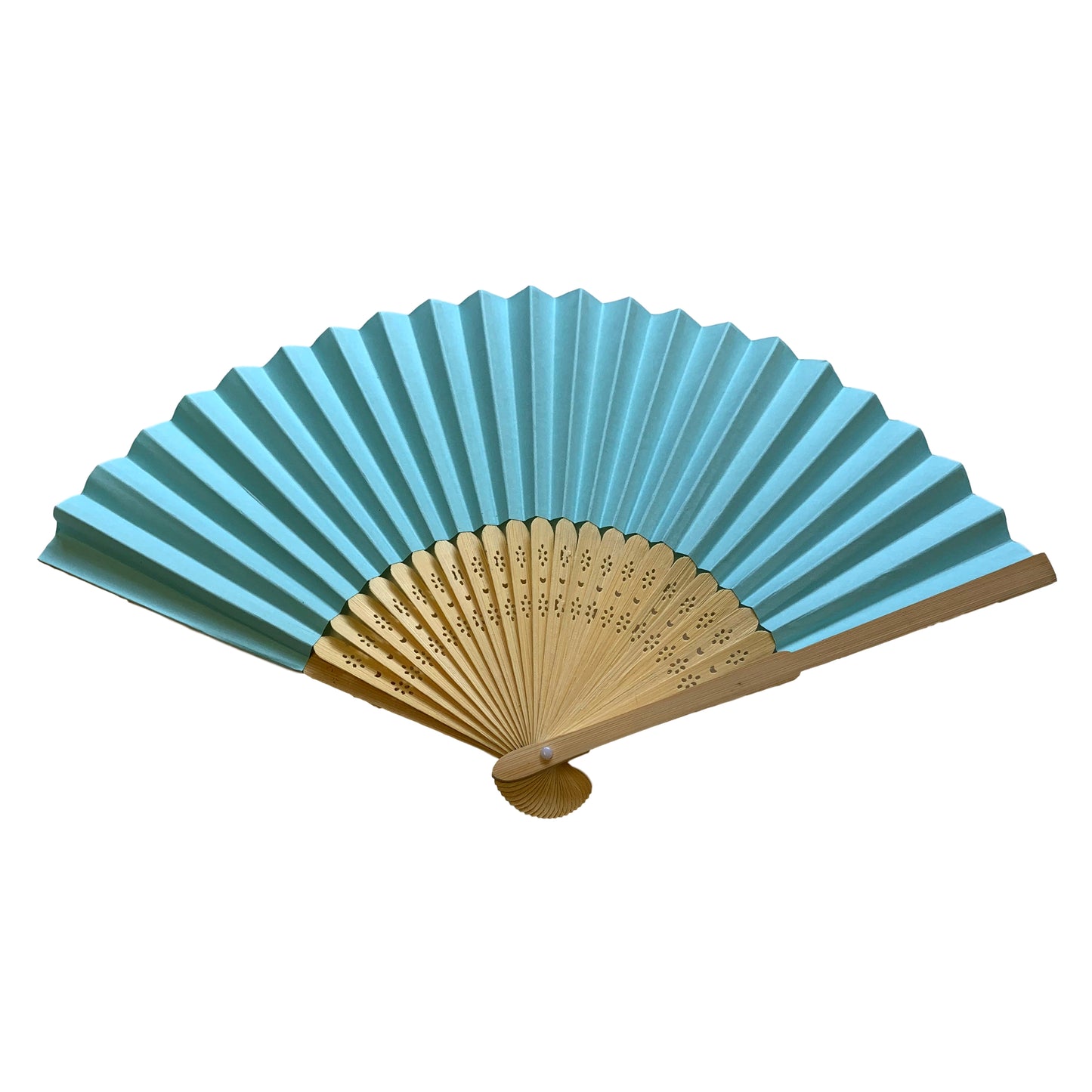 Light Blue Paper Hand Held Bamboo and Wooden Fan