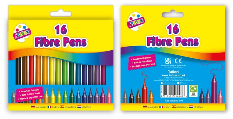 Pack of 16 fine tip Fibre Colouring Pens– Shop Inc
